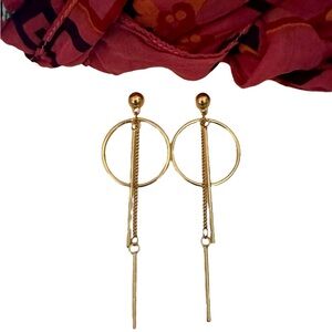 Gold Geometric Drop Earrings – Modern Circle and Chain Bar Dangle